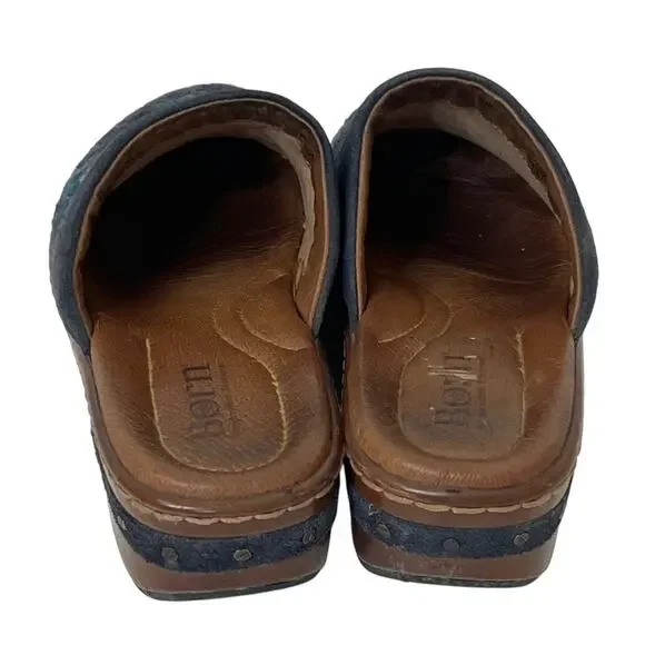 Born Bandy Blanket Aztec Clogs Womens 7 Blue Wool Leather Slip On Comfort - Picture 4 of 12